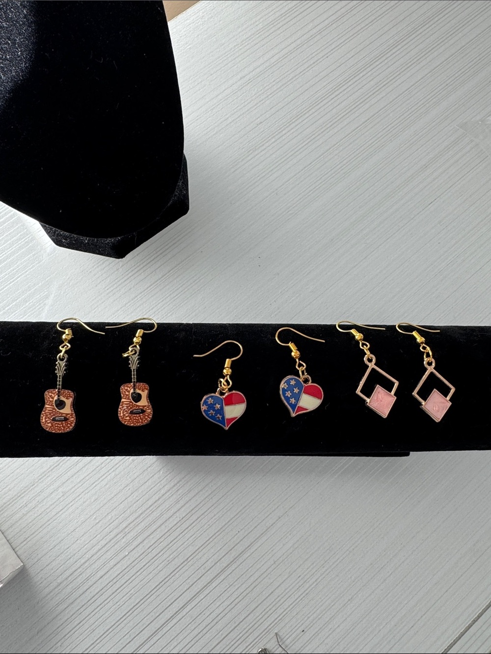 Assorted Dangle Earring Set - Guitar, Flag Heart & Pink Geometric